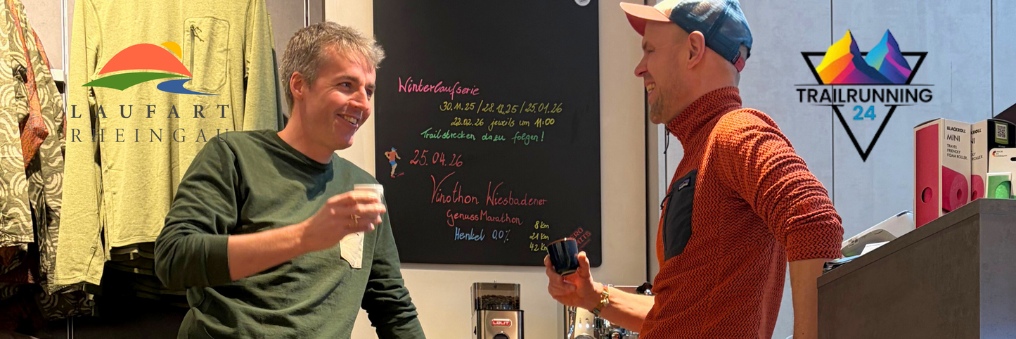 Trailläufer trinken Espresse und reden über Trailschuhe