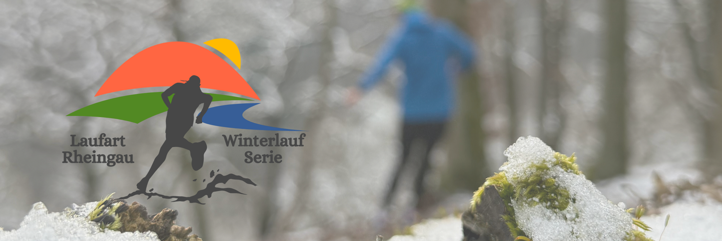 Laufart Winterlaufserie Logo, Laeufer im Hintergrund mit Winterlandschaft im Vordergrund